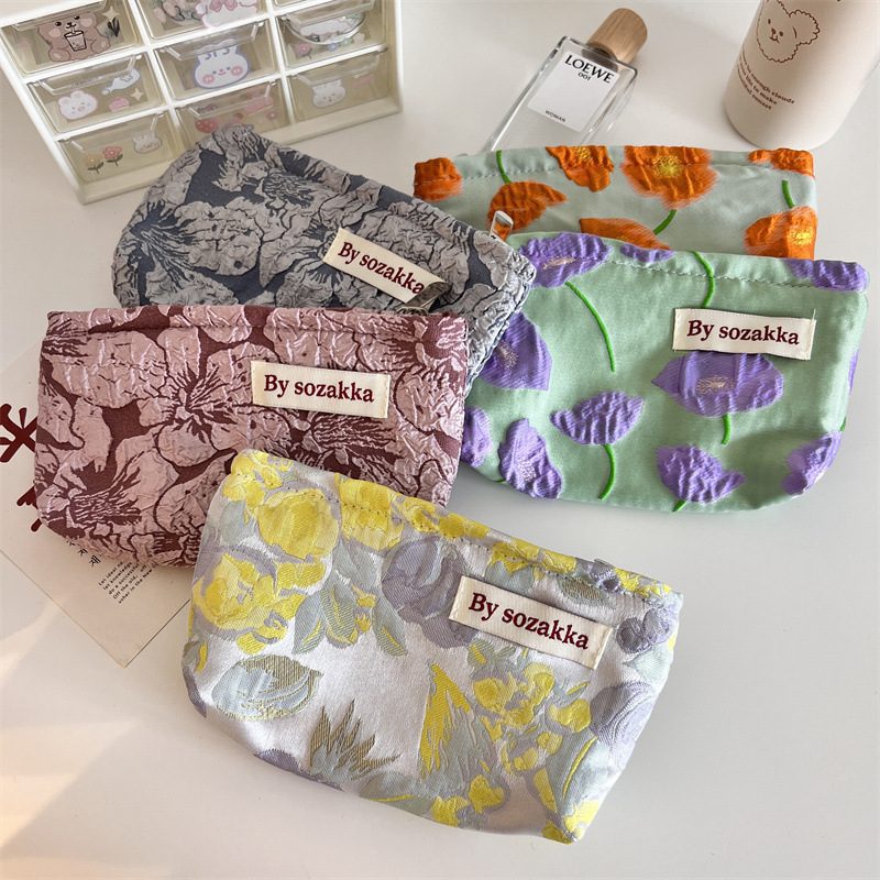 Women Accessories List - Francuski wytłoczone kwiaty kosmetyczka podróżna portfel